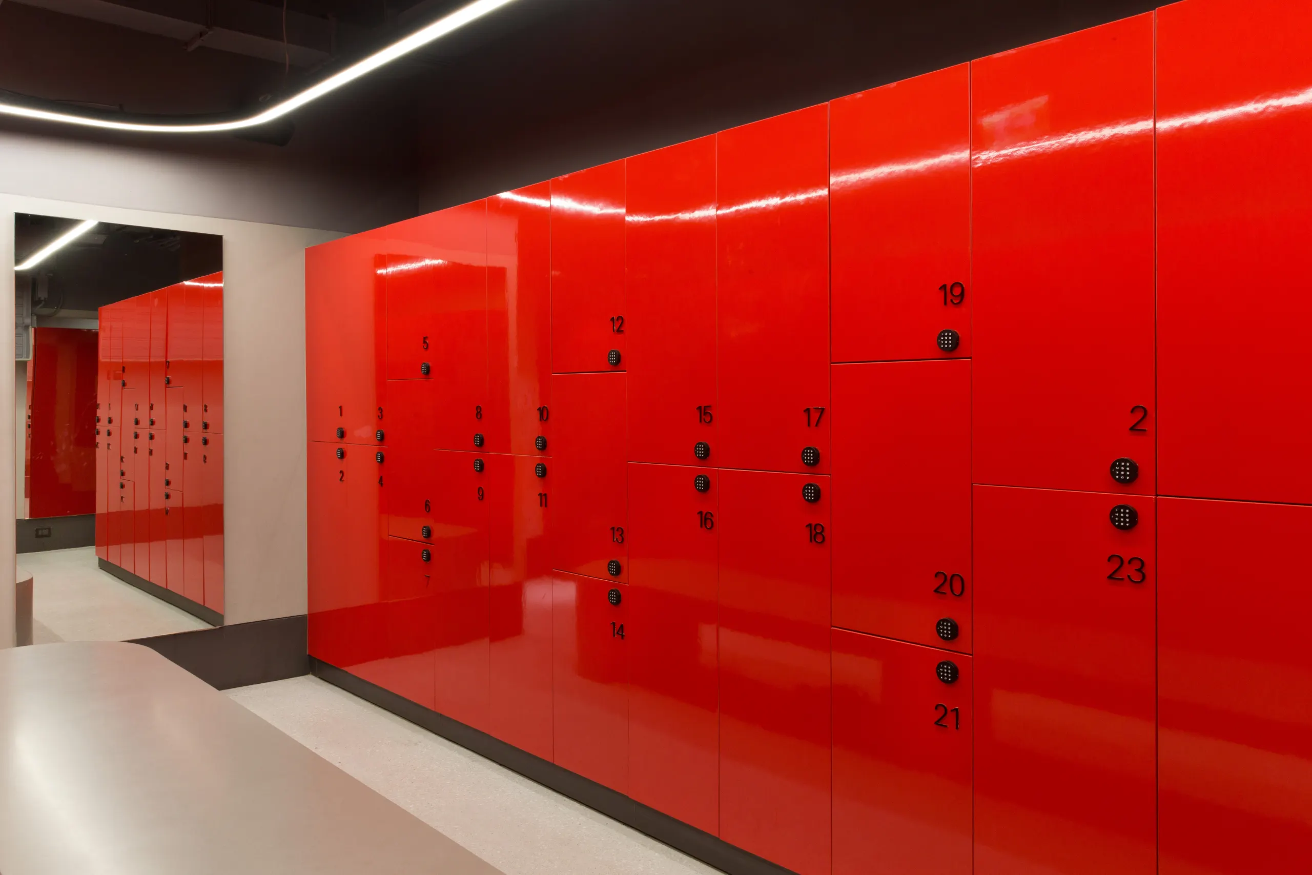 Red lockers at DLF THRIVE Gurugram